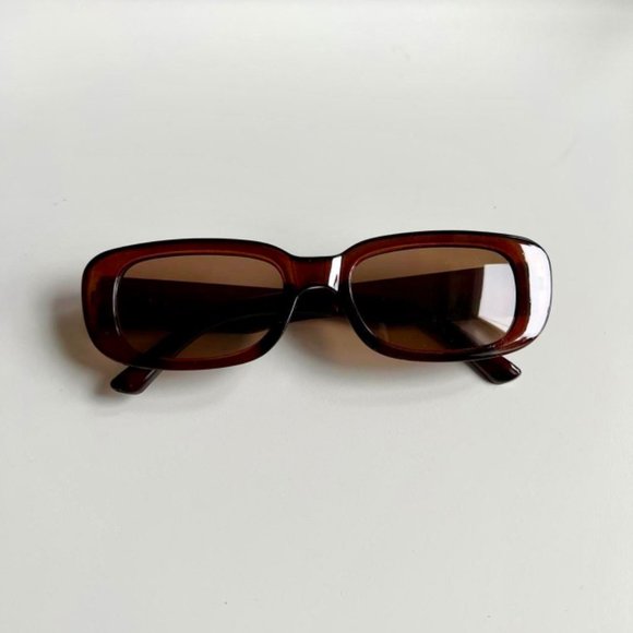 Unique retro vintage style brown “tea” rectangle square sunglasses - Picture 1 of 6